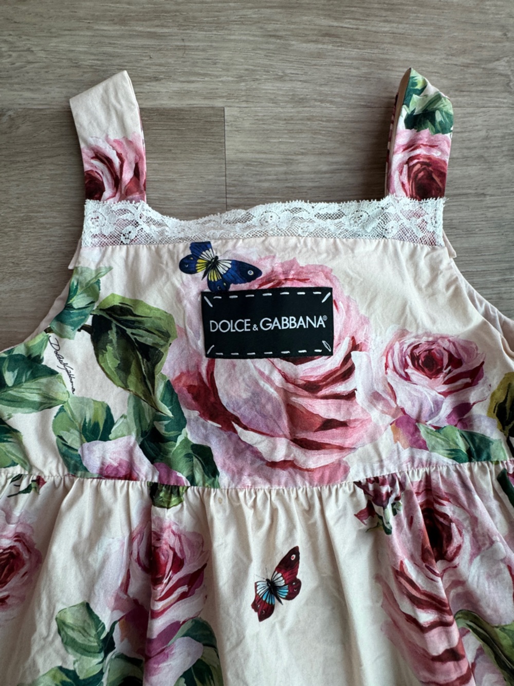 Dolce & Gabbana Girls' Pink Rose Butterly Print Cotton Sundress Sz 11/12 - Picture 2 of 14